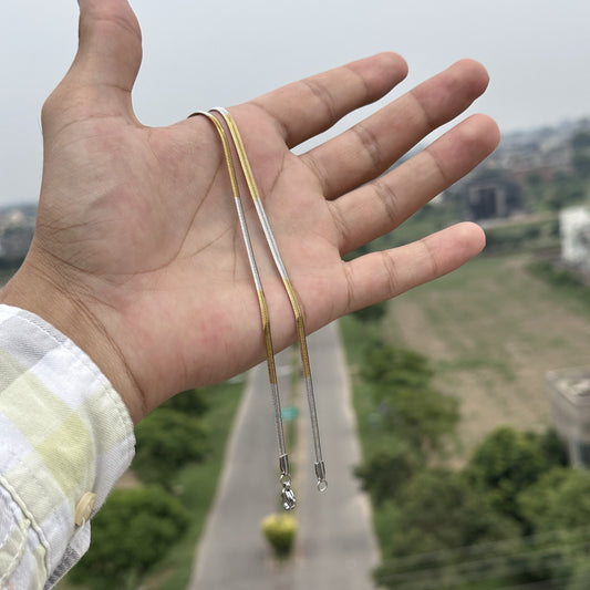 Dual-Tone Sleek-Snake Chain – Half Gold & Half Silver