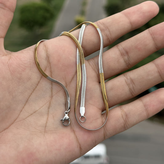 Dual-Tone Sleek-Snake Chain – Half Gold & Half Silver